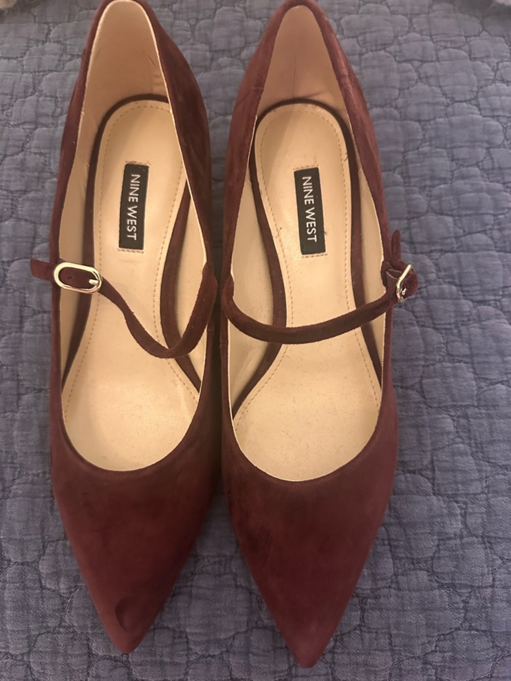 Nine West Burgundy Suede Pointed Mary Jane Heels